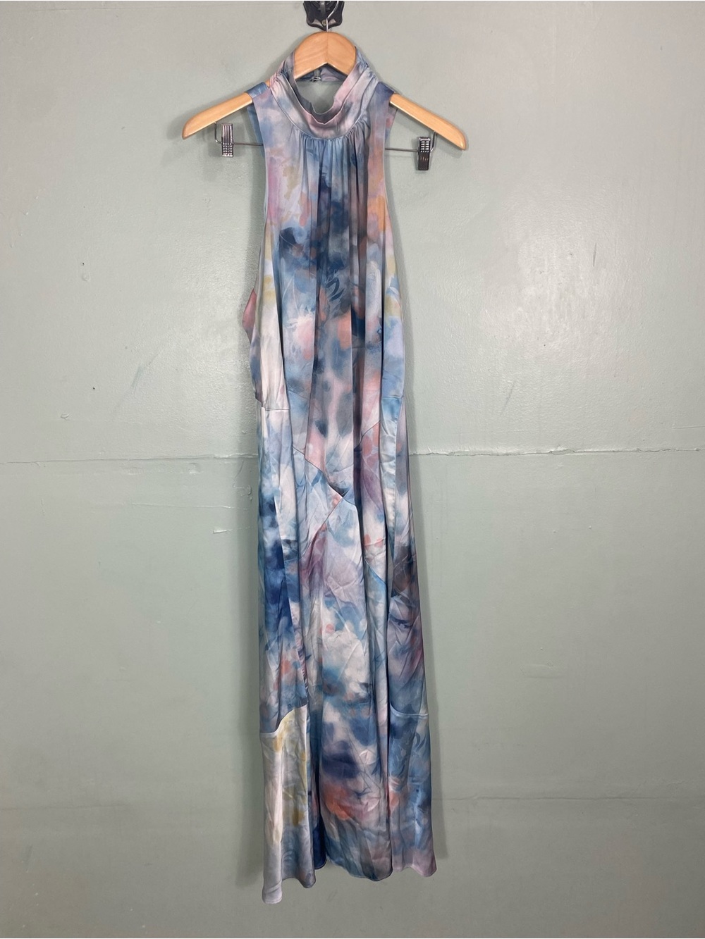 Anthropologie Blue Sleeveless Halter A Line Midi Dress Sundress Large Tie Dye - Picture 2 of 9